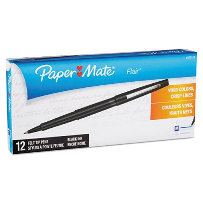 Paper Mate 8330152 Flair Porous Point Pen, Black - 12 pack