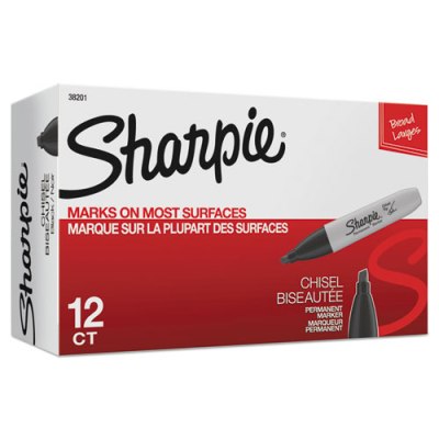 Sharpie Pen-Style Permanent Marker, Chisel Tip, Black, 12/Box, #MMSHRMRKCB12