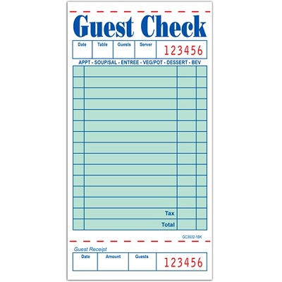 Adams Guest Check Pads, Single Part, Perforated, White