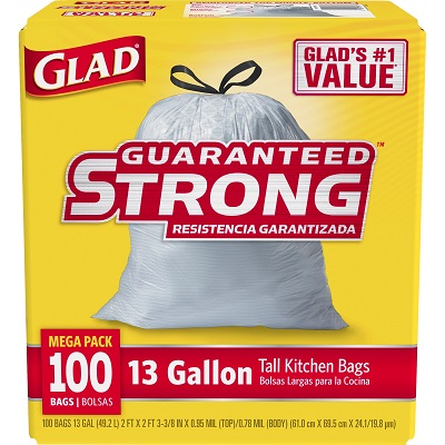 Glad Drawstring Bags, Tall Kitchen, 13 Gallon